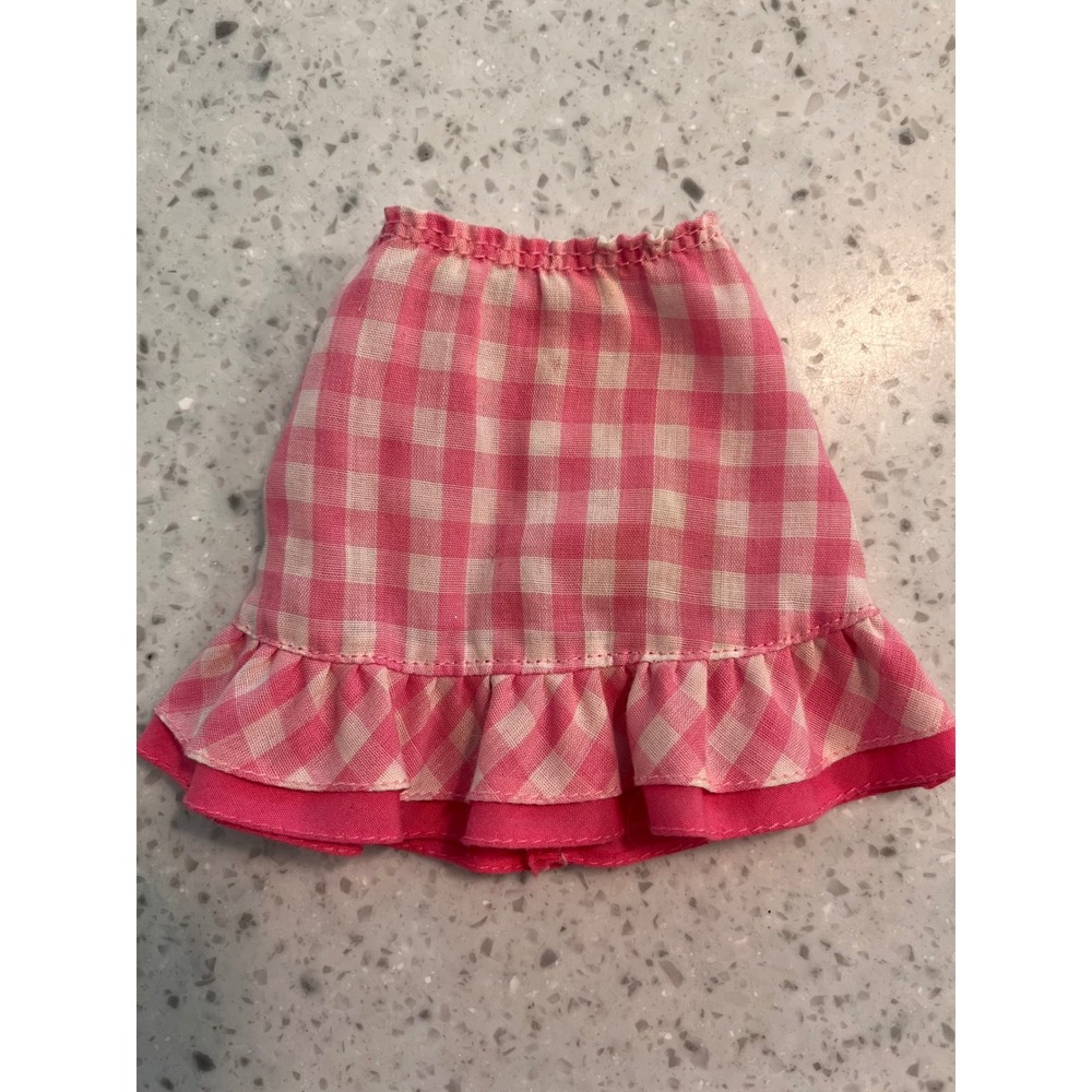 Vintage 1982 Mattel My First Barbie doll pink white gingham check skirt #1875